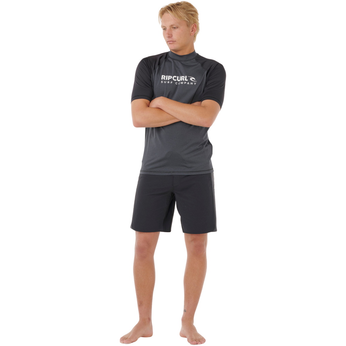 2026 Rip Curl M&auml;nner Shock UPF Kurzarm-Lycra-Weste 16HMRV - Black Marle
